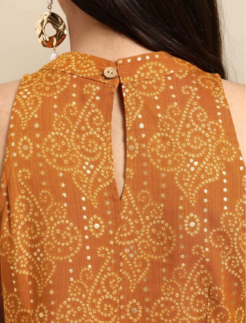 Women Rayon Printed Sleeveless Kurti, Mustard Yellow