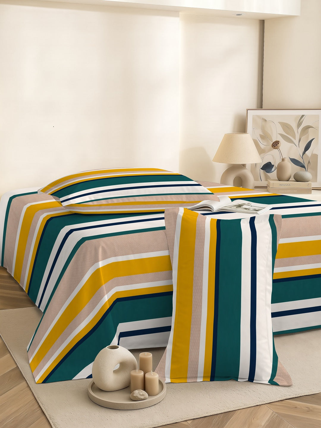 Quirky Home Coral Collection Double Bedsheet with 2 Pillow Cover - Multicolor