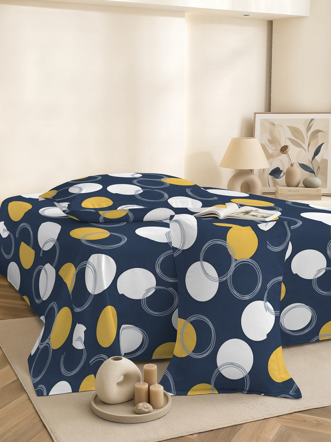 Quirky Home Coral Collection Double Bedsheet with 2 Pillow Cover - Blue