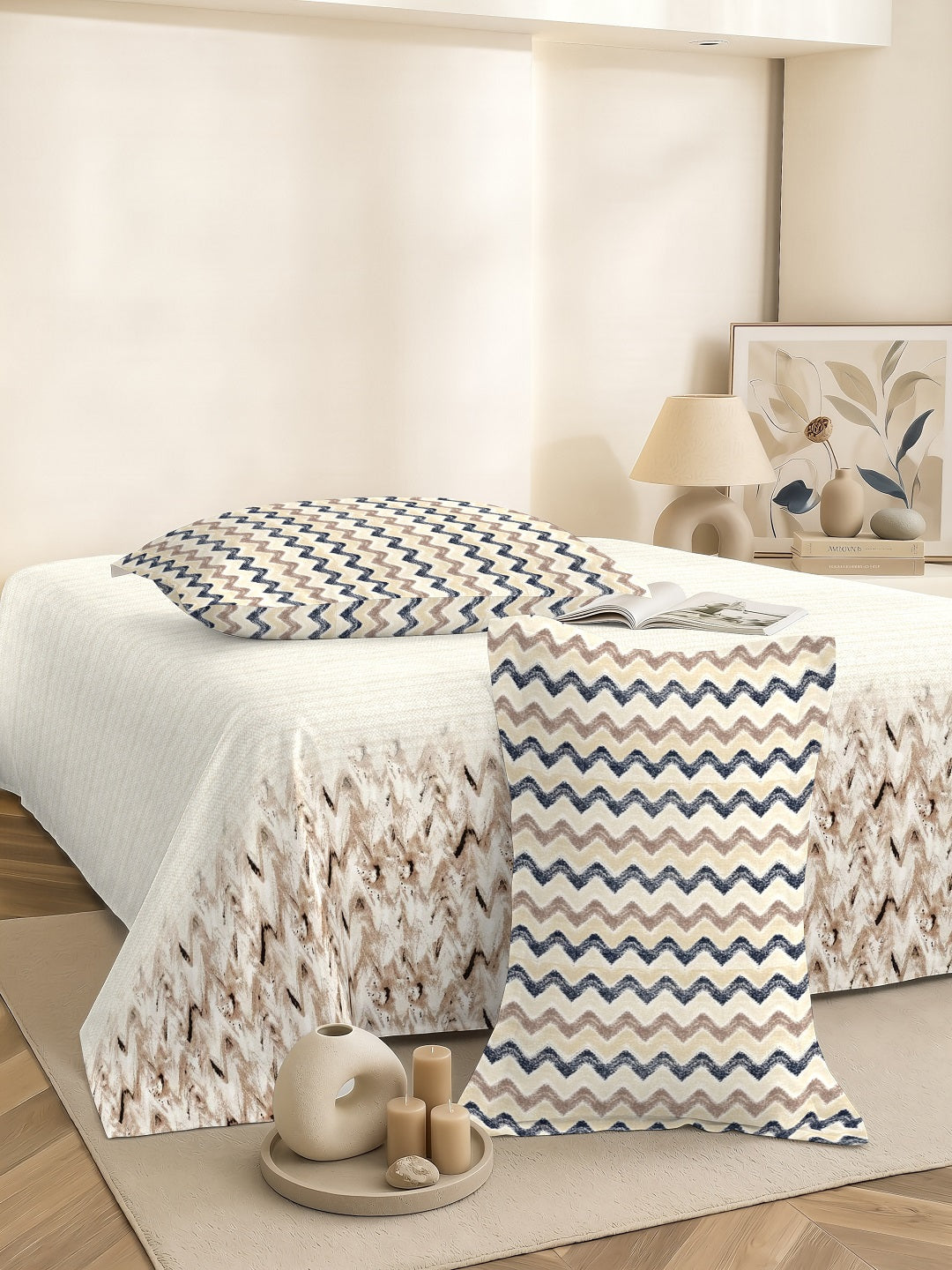 Vera 100% Pure Cotton Satin King Bedsheet With 2 Contrast Pillow Covers