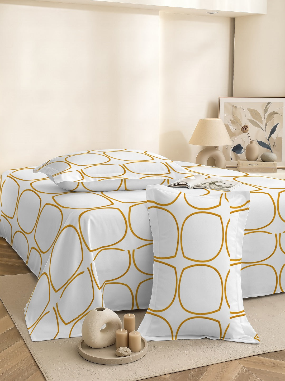 Quirky Home Coral Collection Double Bedsheet with 2 Pillow Cover - White