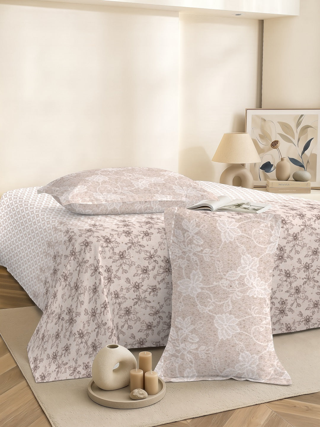 Vera 100% Pure Cotton Satin King Bedsheet With 2 Contrast Pillow Covers