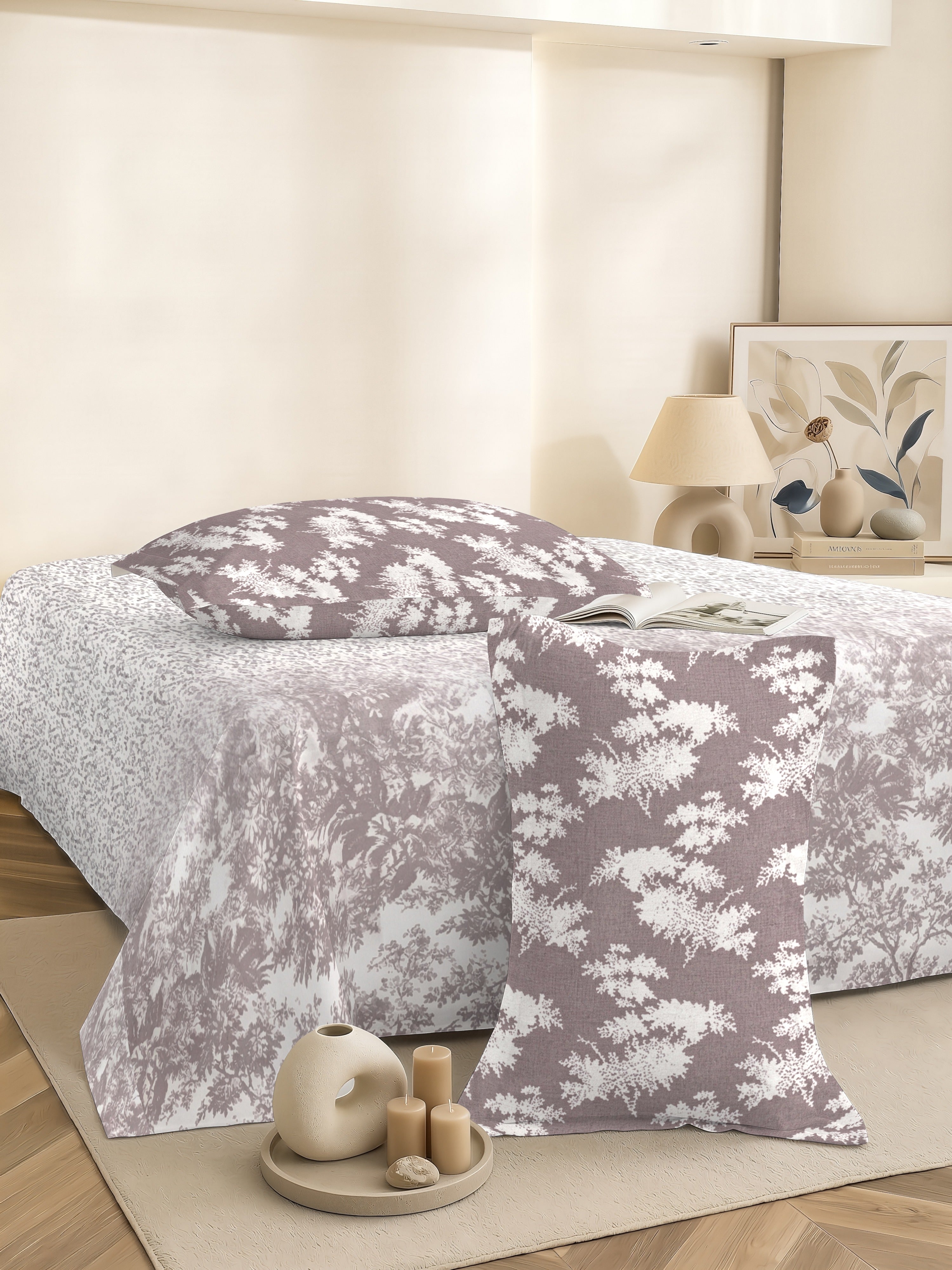 Vera 100% Pure Cotton Satin King Bedsheet With 2 Contrast Pillow Covers