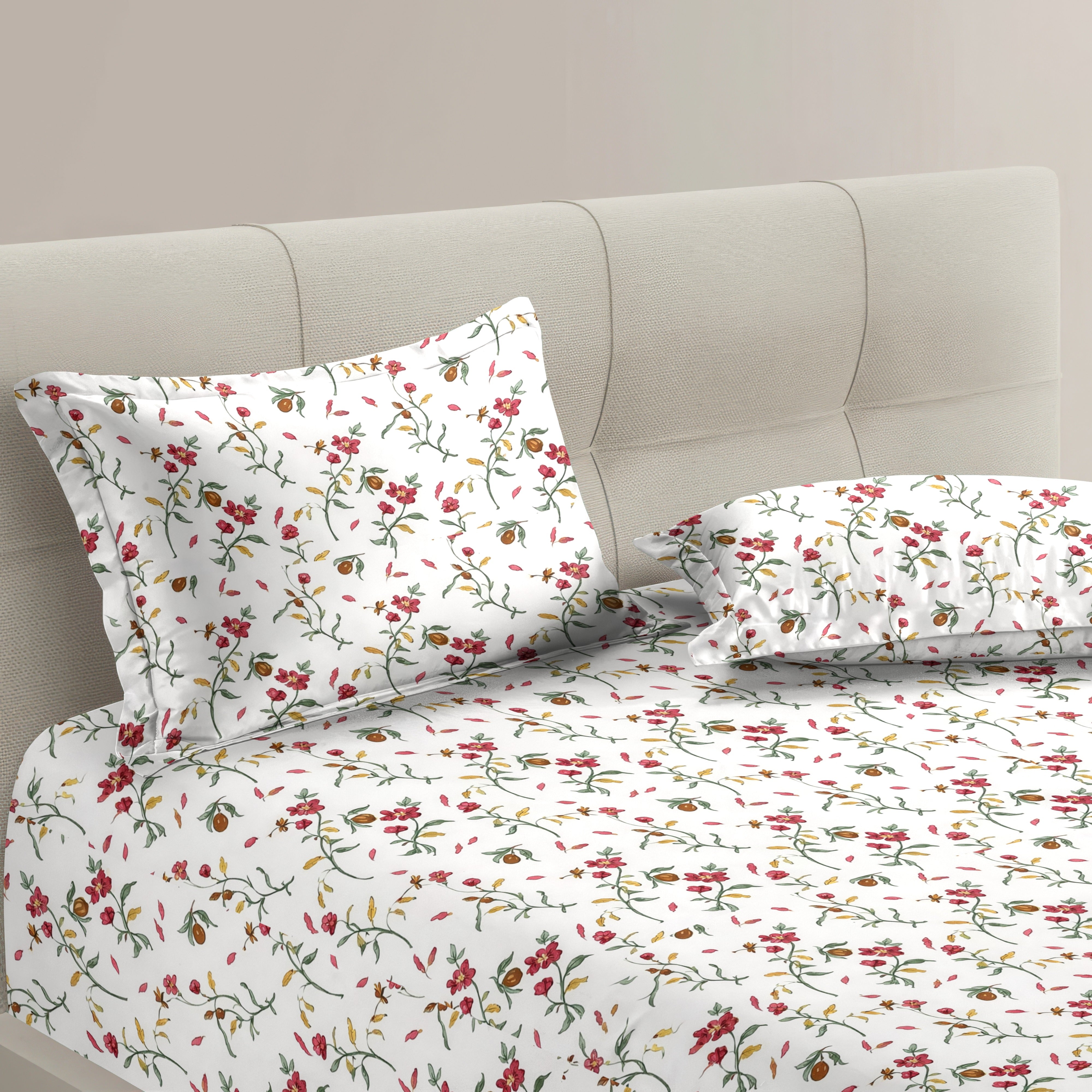 Petal 100% Pure Cotton Collection Percale Super King Bedsheet With 2 Pillow Covers