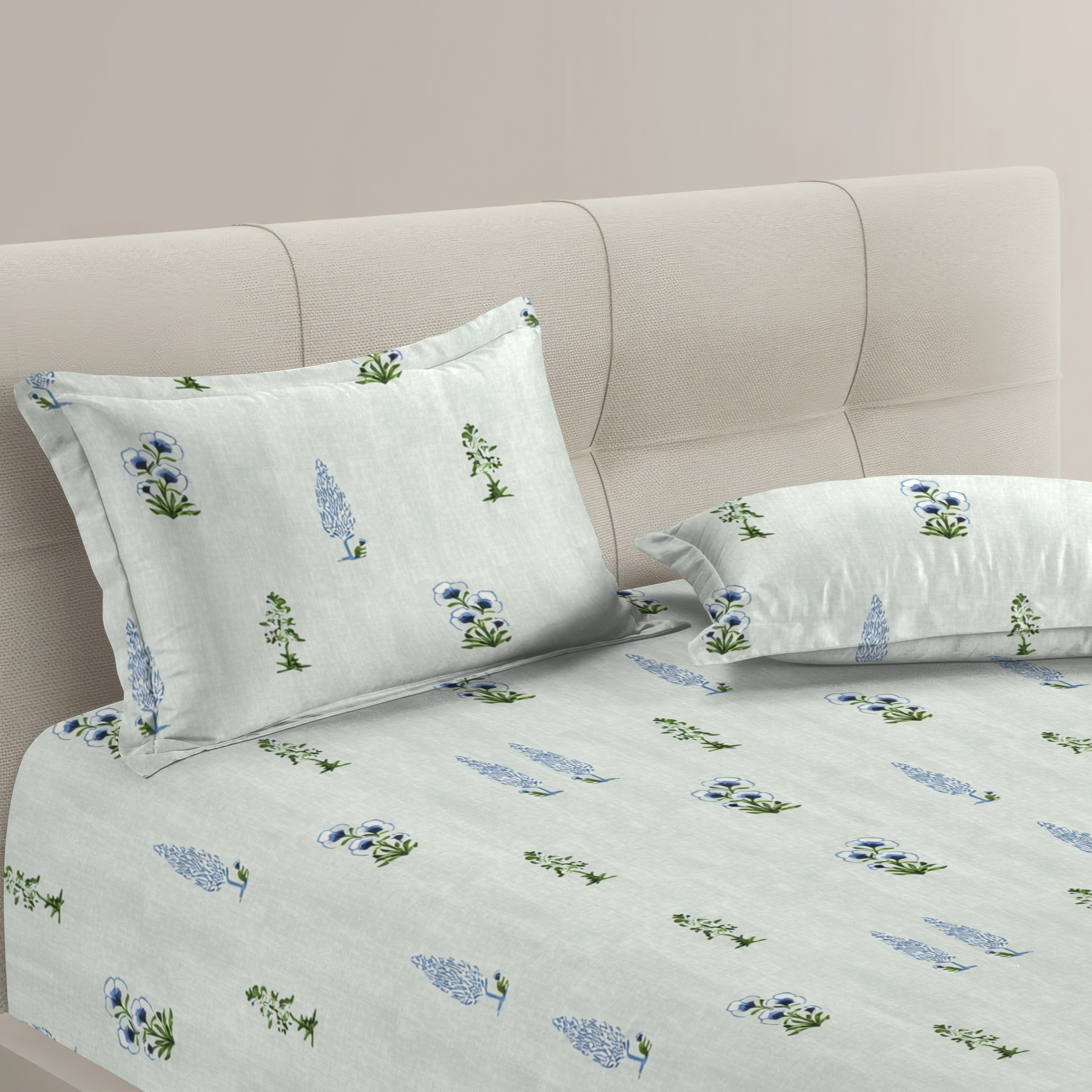 Petal 100% Pure Cotton Collection Percale Super King Bedsheet With 2 Pillow Covers