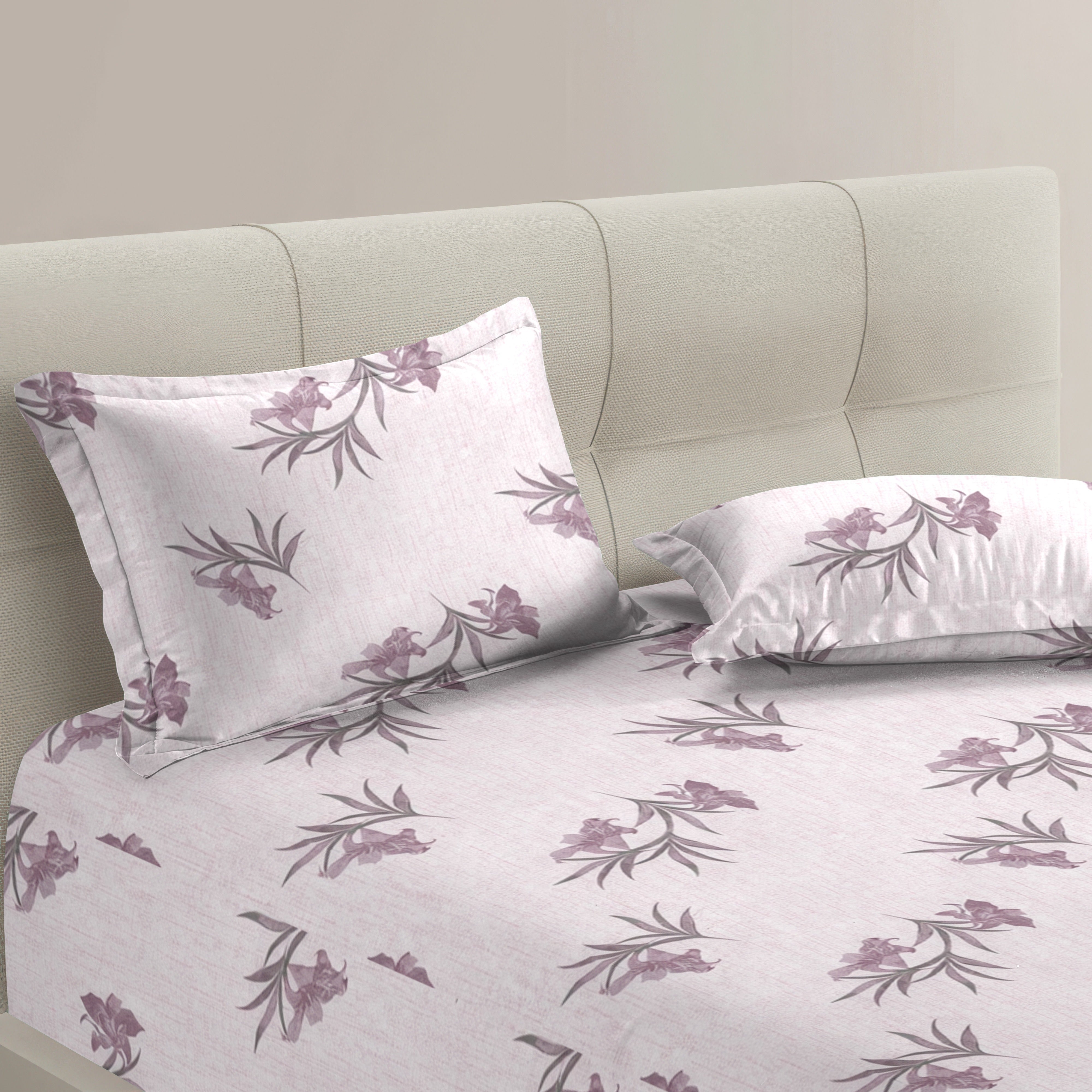 Petal 100% Pure Cotton Collection Premium Percale Queen Bedsheet With 2 Pillow Covers
