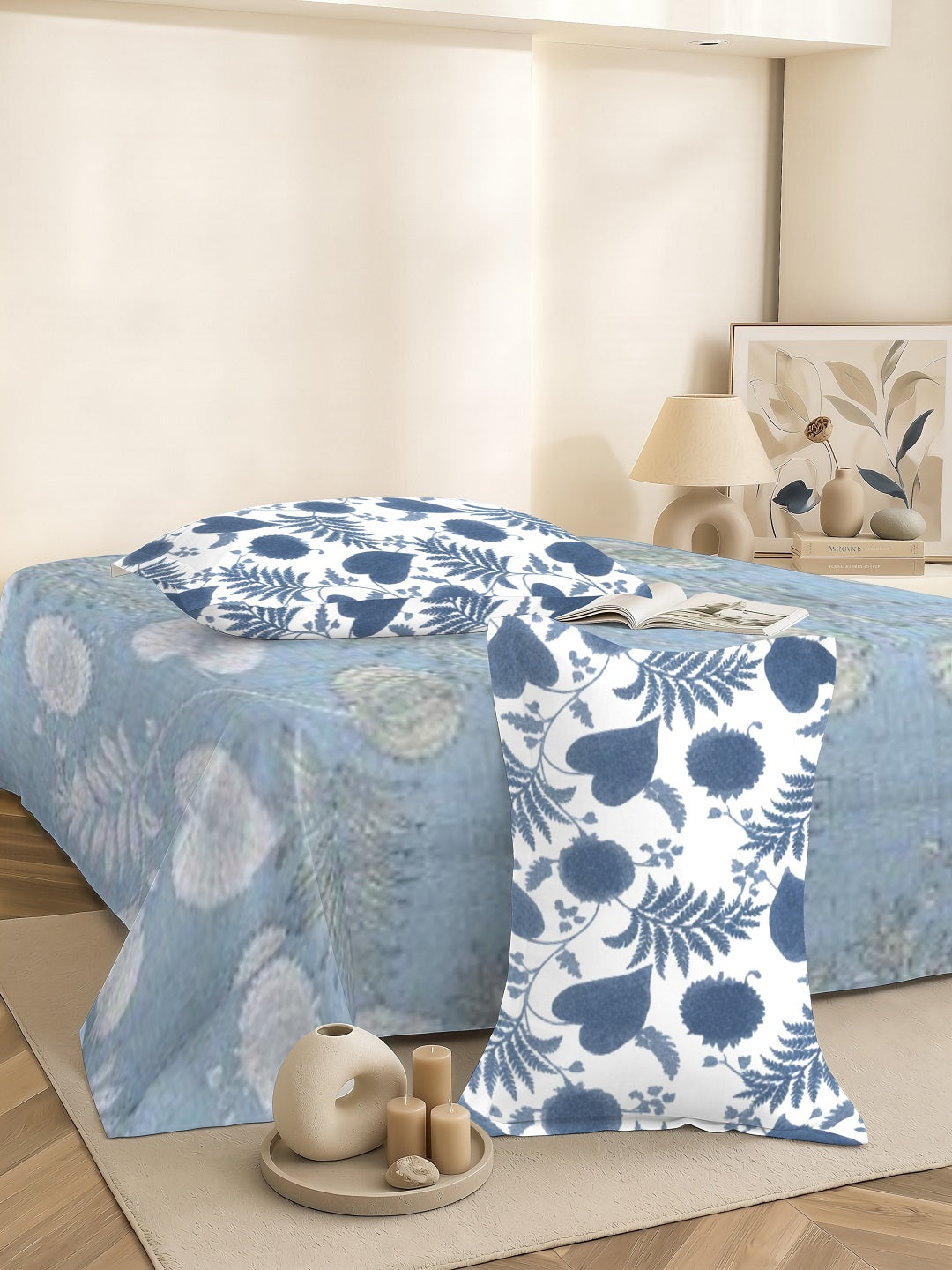 Vera 100% Pure Cotton Satin King Bedsheet With 2 Contrast Pillow Covers