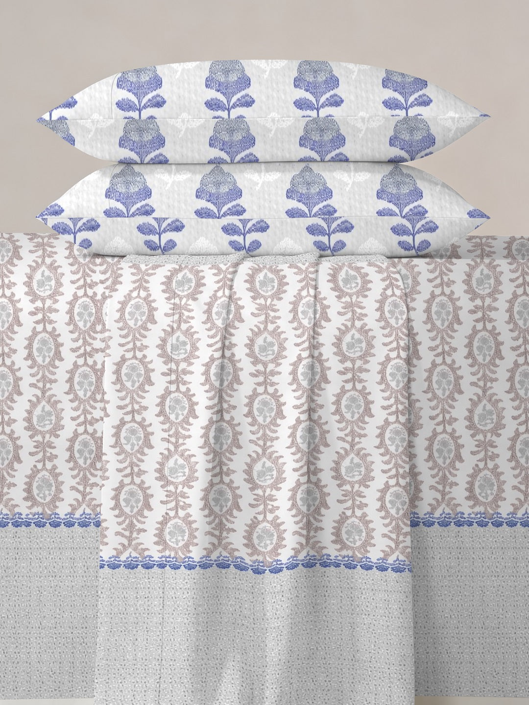 Vera 100% Pure Cotton Satin King Bedsheet With 2 Contrast Pillow Covers