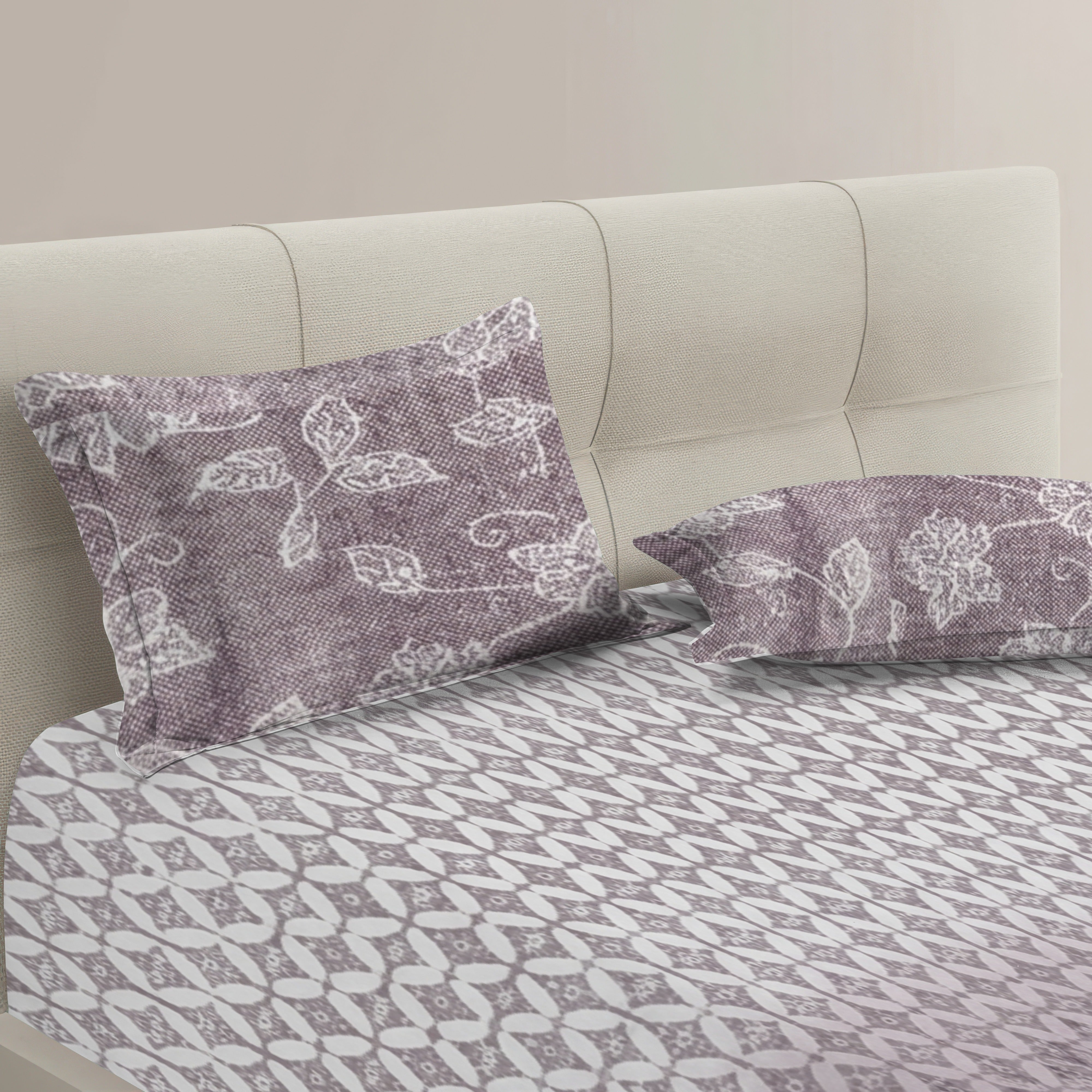 Vera 100% Pure Cotton Satin King Bedsheet With 2 Contrast Pillow Covers