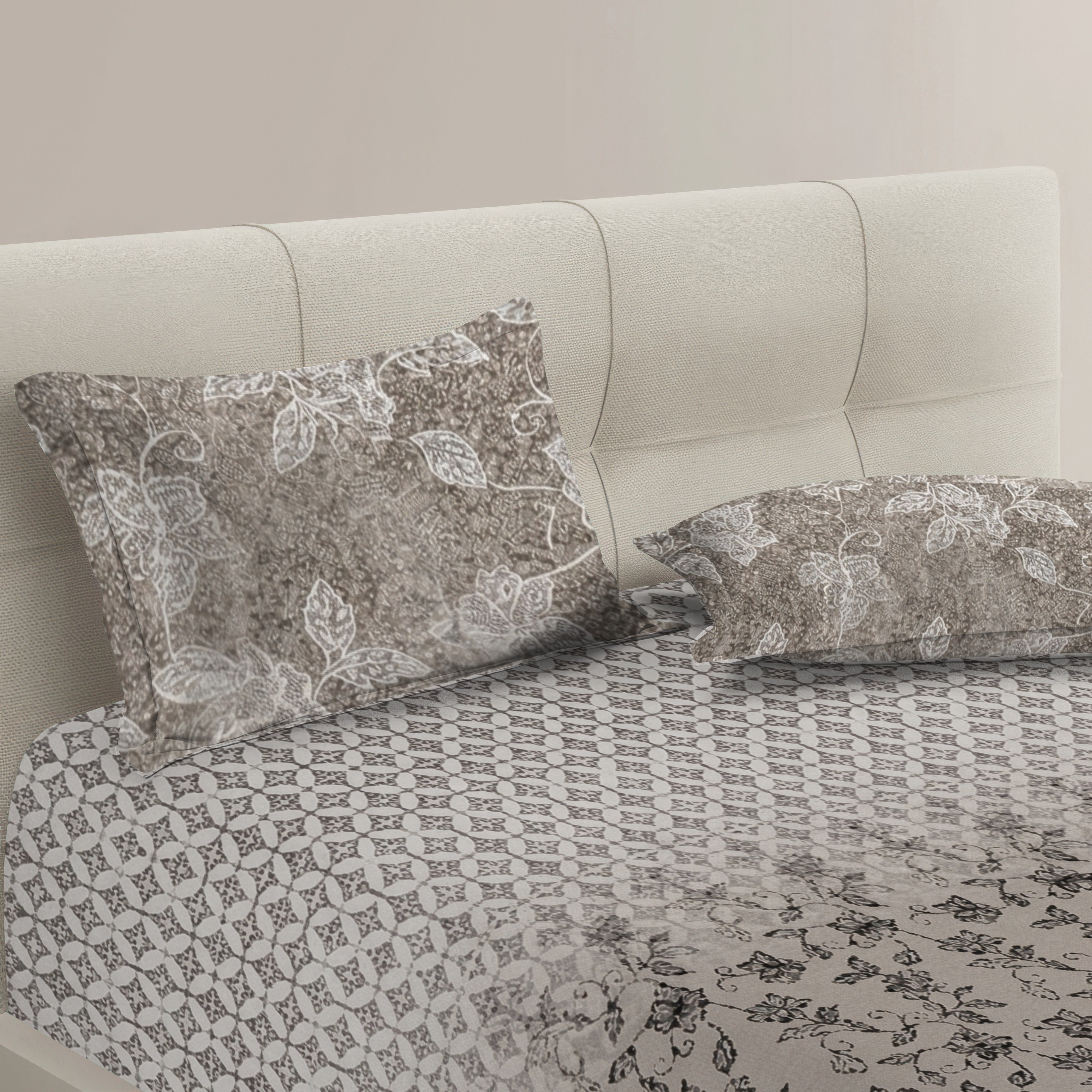 Vera 100% Pure Cotton Satin King Bedsheet With 2 Contrast Pillow Covers