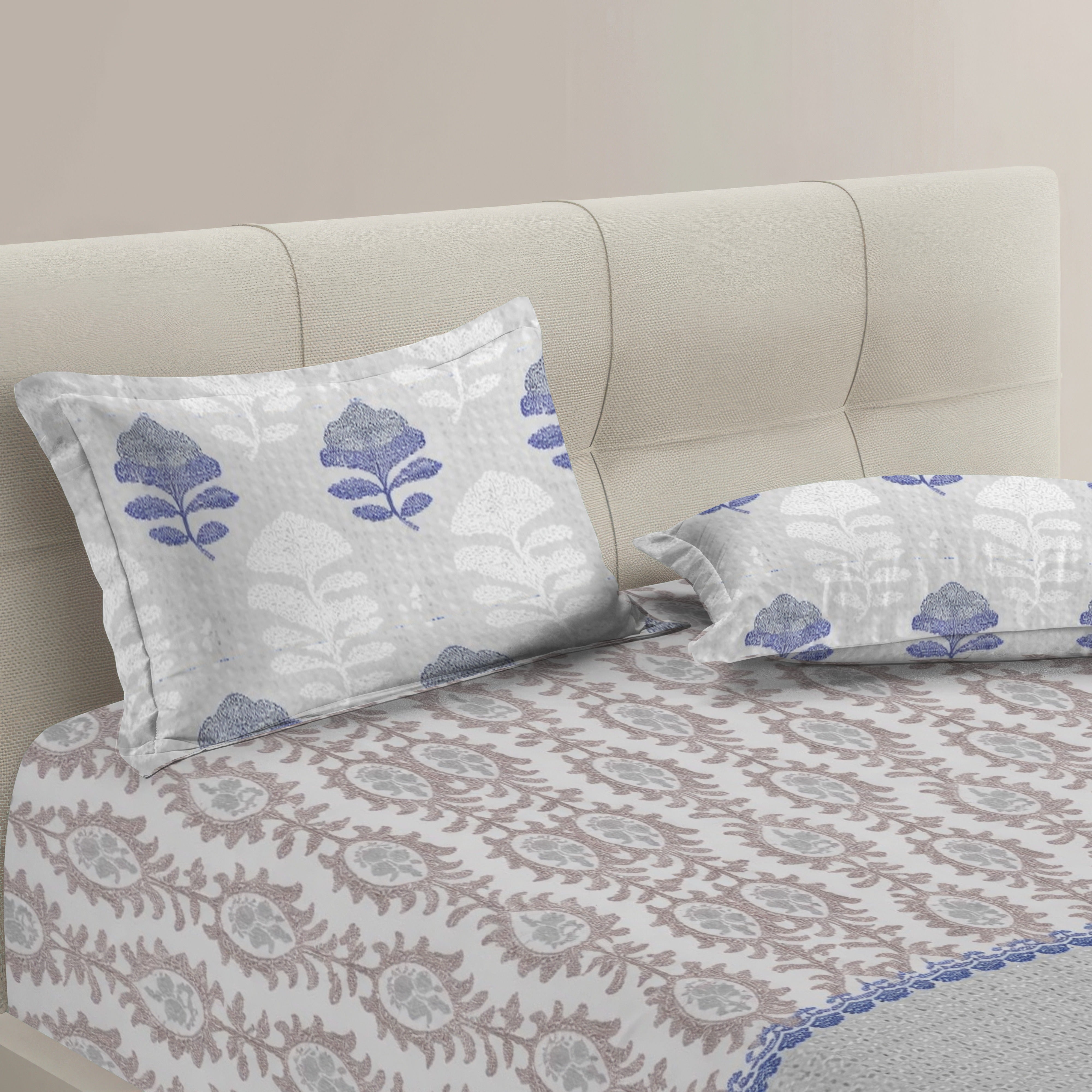 Vera 100% Pure Cotton Satin King Bedsheet With 2 Contrast Pillow Covers