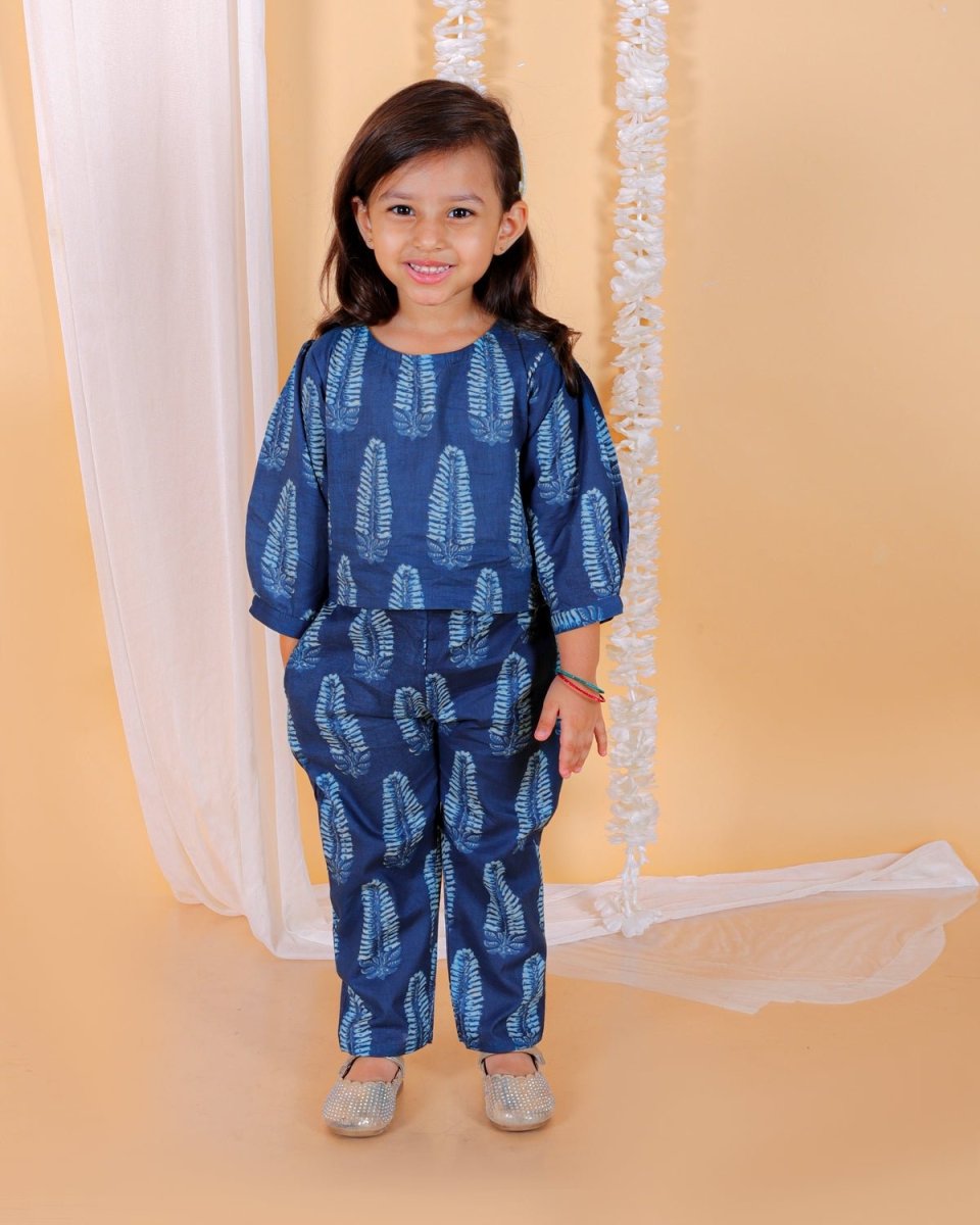 Indigo Leaf Blockprinted Girls Co-ord Set - KES-SN-INLF-0-6