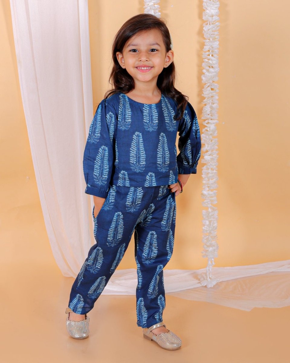 Indigo Leaf Blockprinted Girls Co-ord Set - KES-SN-INLF-0-6
