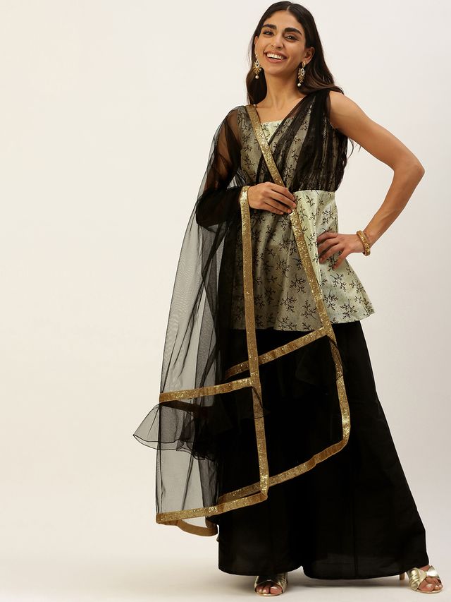 Bollywood Vogue Ready To Wear Black N Off White Kali Palazzo Set