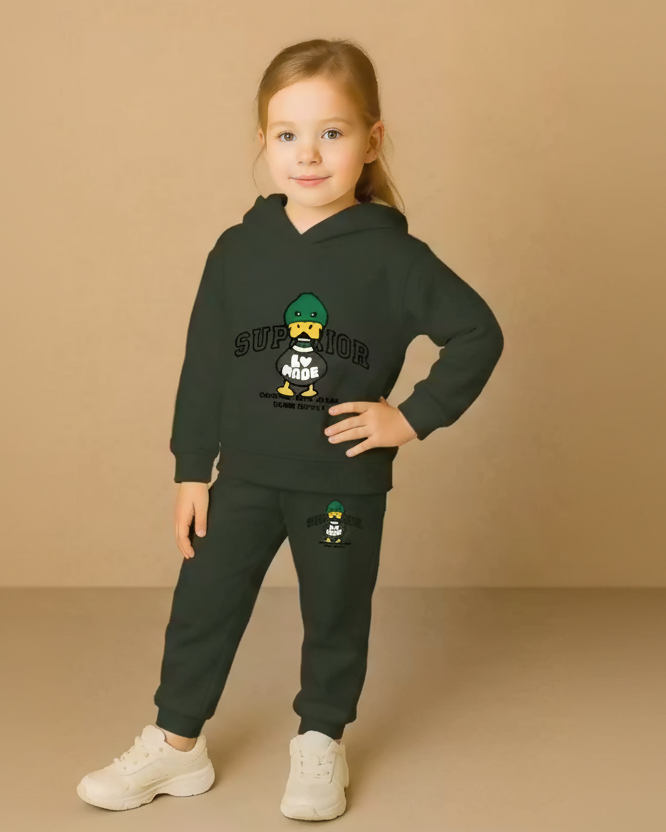 Kids Hooded Sweatshirt & Jogger Set – Superior Duck Print Casual Wear (Green) Luck Fashion