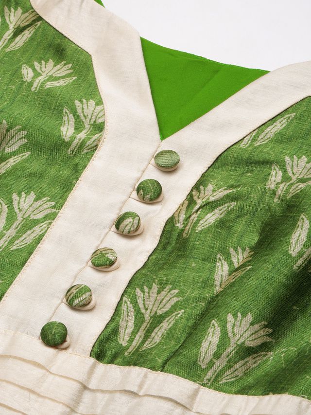 Bollywood Vogue Ready To Wear Green Art Silk Digital Printed Dress