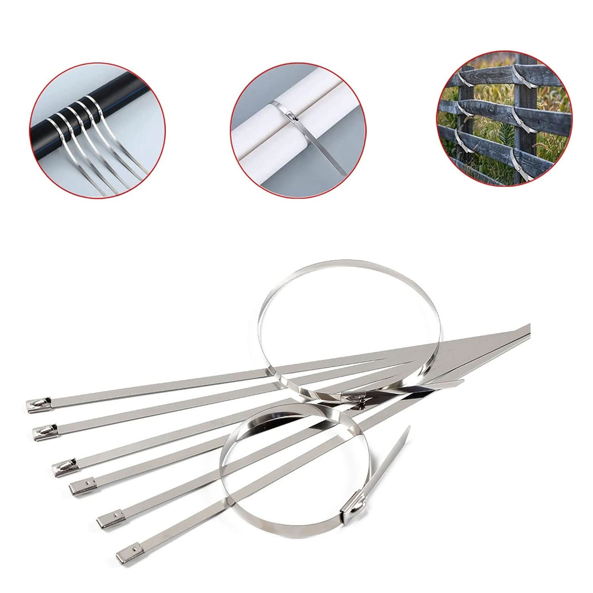 Stainless Steel Zip Ties Set Heavy-Duty Self-Locking Cable Ties (100pcs) HP DD