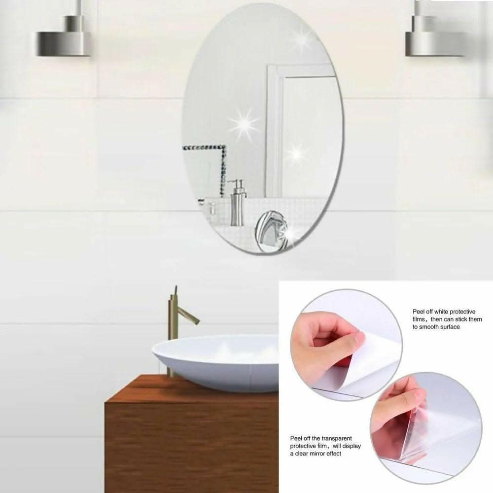 Oval Shape Adhesive Mirror Sticker for Wall (Ovel-B1) - HalfPe