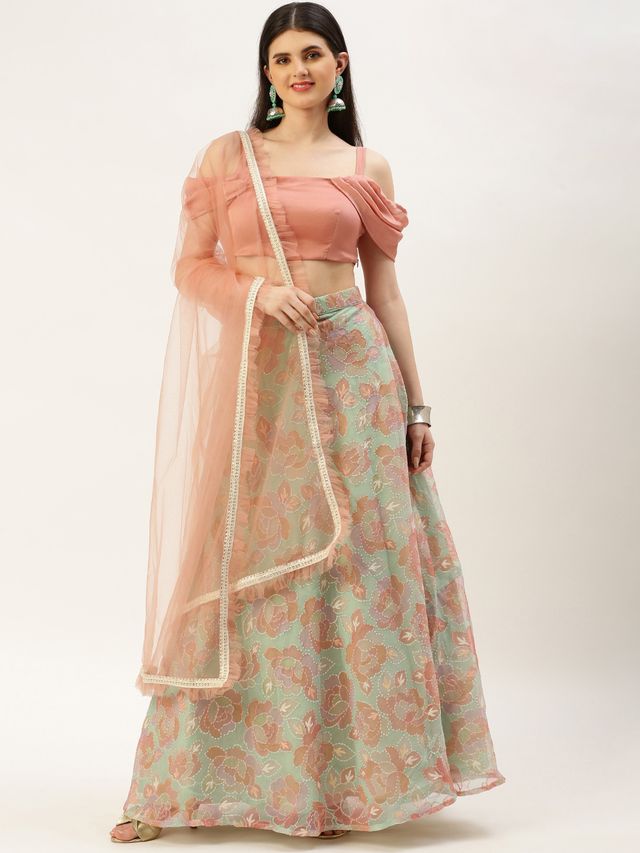 Bollywood Vogue Ready To Wear Mauve Art Silk N Sequin Organza Lehenga