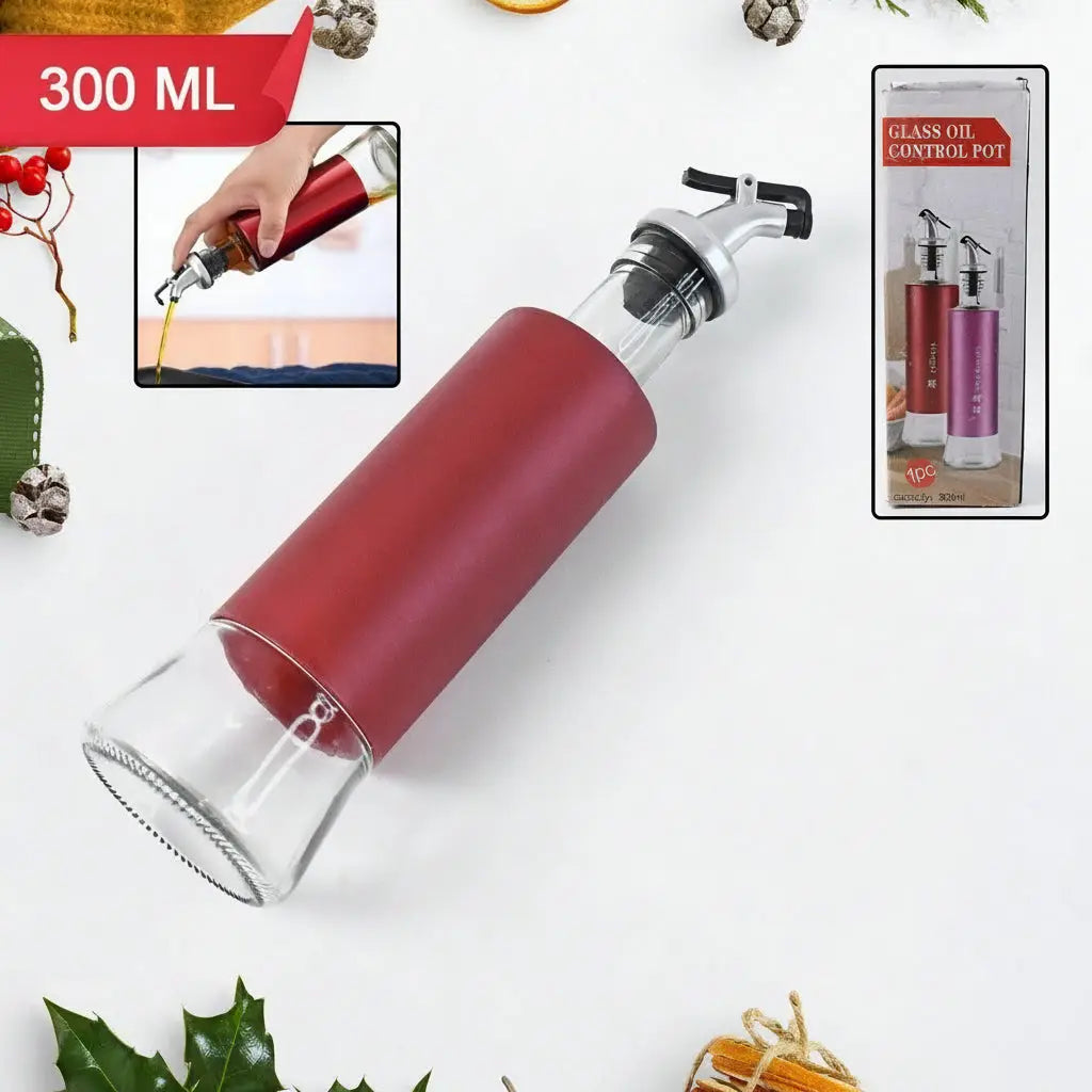 Glass Oil Dispenser With Plastic Covering Oil And Vinegar Bottle (300 Ml) HP DD