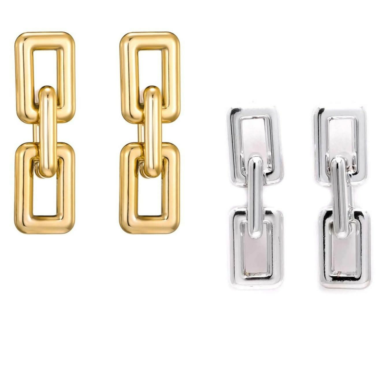 Contemporary Geometric Link Earrings Set of 2 Trendy Statement Jewelry pinapes