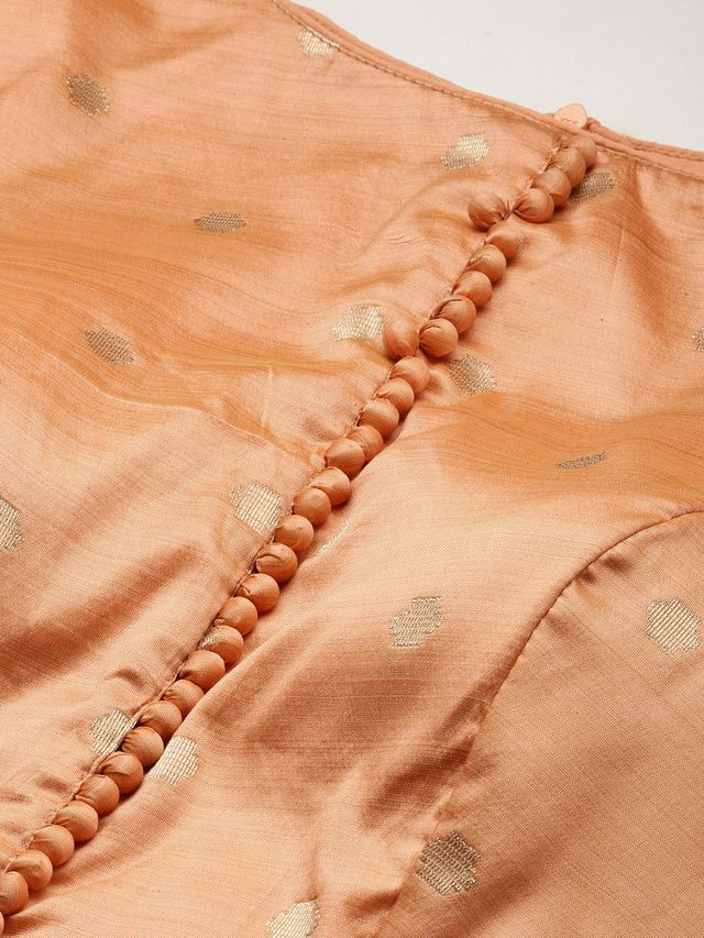 Bollywood Vogue Ready To Wear Peach Art Silk Jacquard Floor Length Gown
