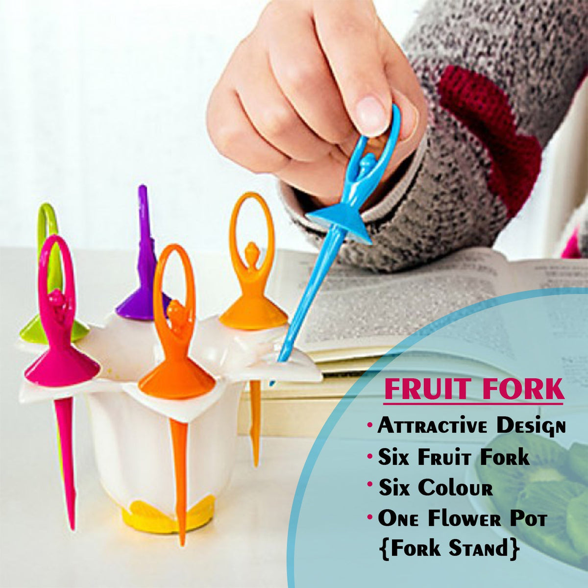 Dancing Doll Fruit Fork Cutlery Set With Stand Set Of 6. HP DD