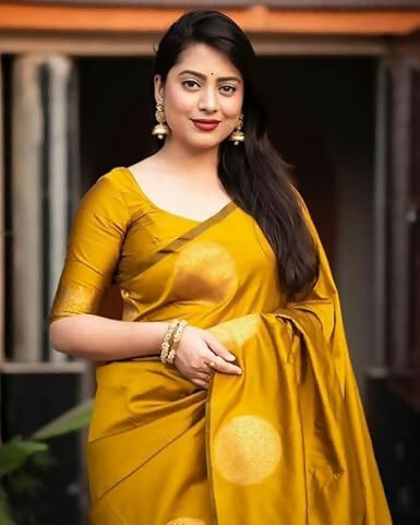 AXONIT Traditional Banarasi Silk Saree with Golden Zari Border & Pallu