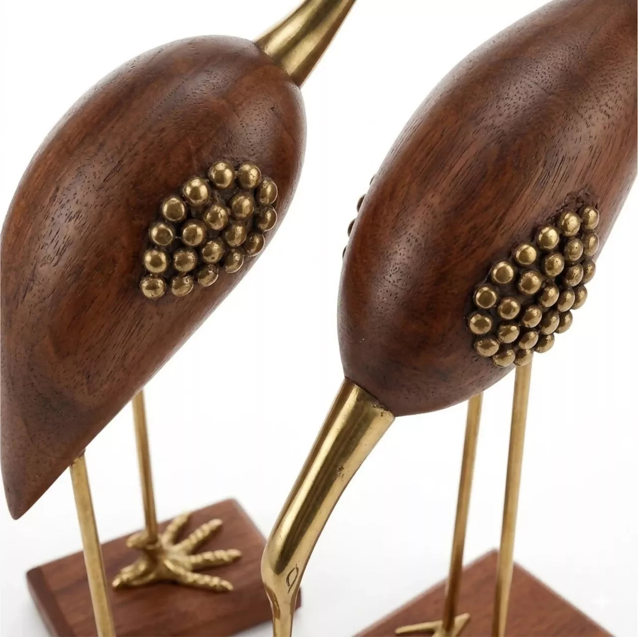 Santarms Handcrafted Wooden & Brass Bird Sculpture Set – Tabletop Home Décor Showpiece, 24 cm, Brown