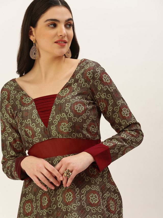 Bollywood Vogue Ready To Wear Grey Digital Print Art Silk Gown