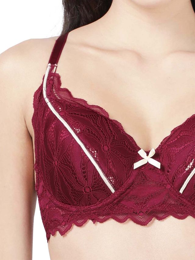 Susie 3/4th Coverage Sangira Red Seamed Padded Wired Adjustable Detachable Lace Bra