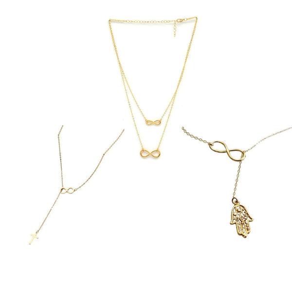Faith & Protection: Infinity Cross & Hamza Gold Necklace Set of 3