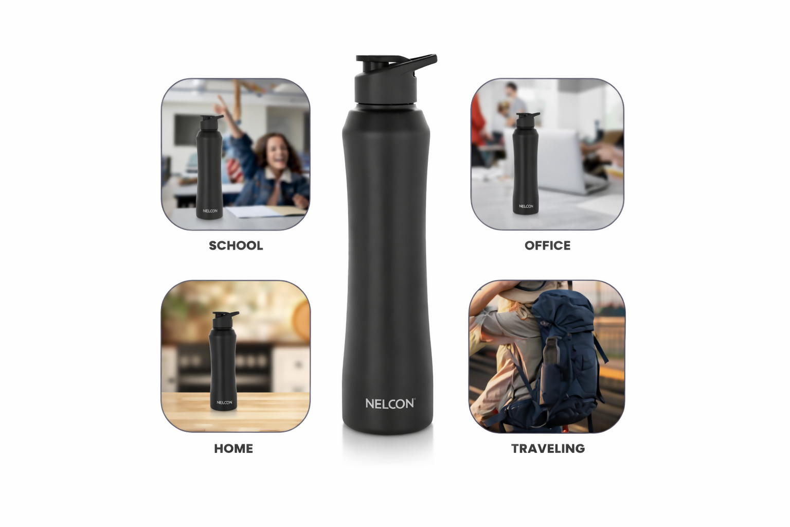 Nelcon Stainless Steel Water Bottle 1000 ml – Leak-Proof, Durable, Matte Finish, Reusable Drinking Bottle