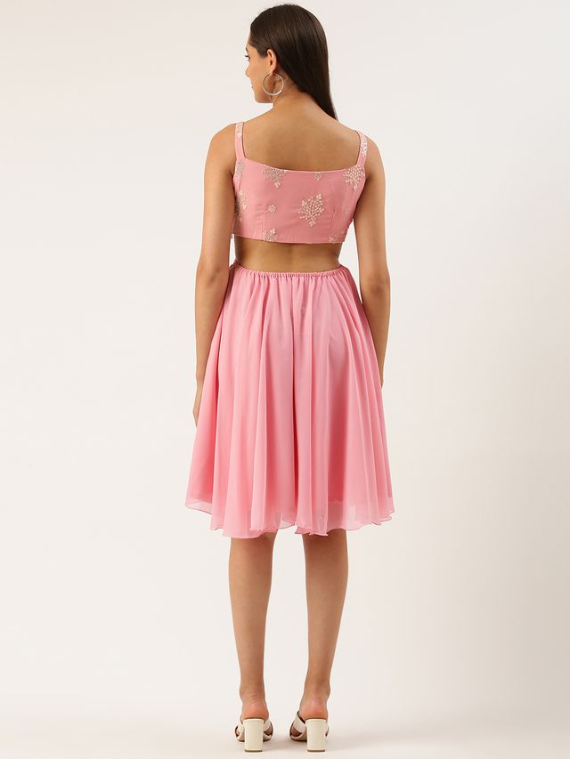 Bollywood Vogue Ready To Wear Pink Embroidered Mini Dress