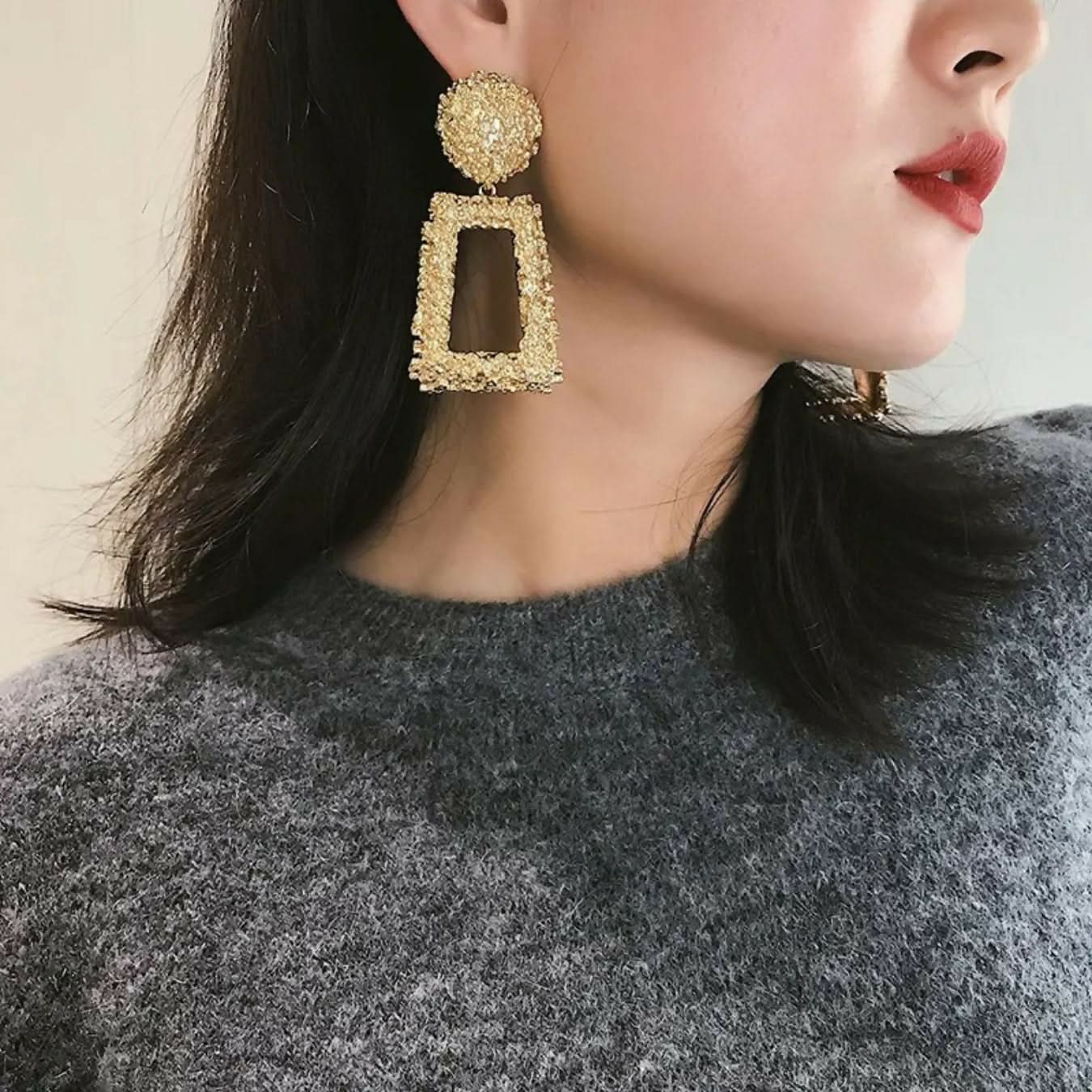 Red & Gold Geometric Earrings Combo Set of 2 Bold & Beautiful Statement Earrings