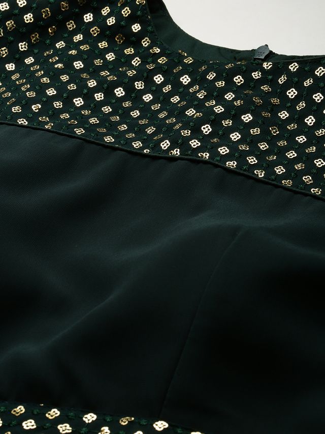 Bollywood Vogue Ready To Wear Green Georgette Embroidered Flared Gown