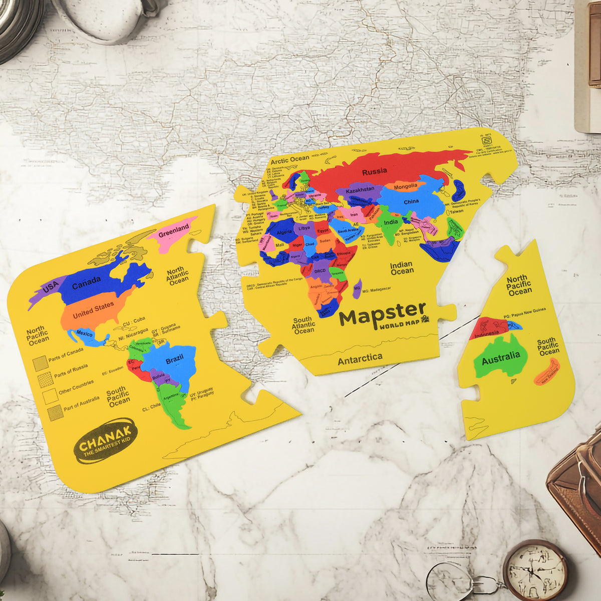 Aditi Mapster World Map EVA Foam Puzzle Set with Detachable Country Pieces, Flag Matching Chart, and Capital Learning Guide