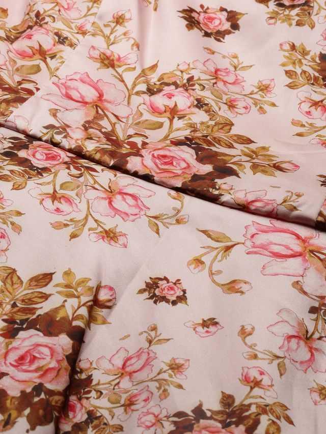 Bollywood Vogue Ready To Wear Pink Taffeta Digital Printed N Burgundy Dress