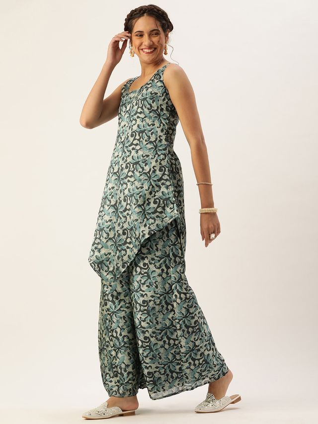 Bollywood Vogue Ready To Wear Sage Green Art Silk Digital Printed Co Ords Set
