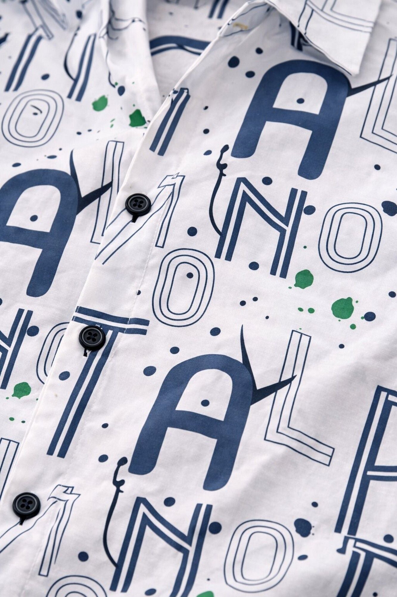 HENSHIKA Men's Casual Half Sleeve Printed Shirt - Relaxed Fit Cotton Blend - White Typography - View 4