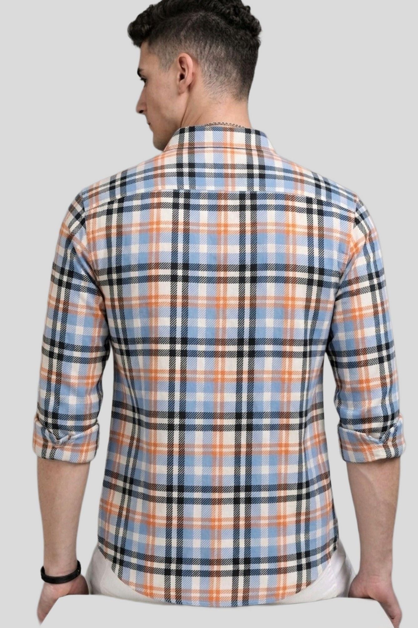Henshika Men Checkered Casual Full Sleeve Shirt – New Chex – Orange - View 2