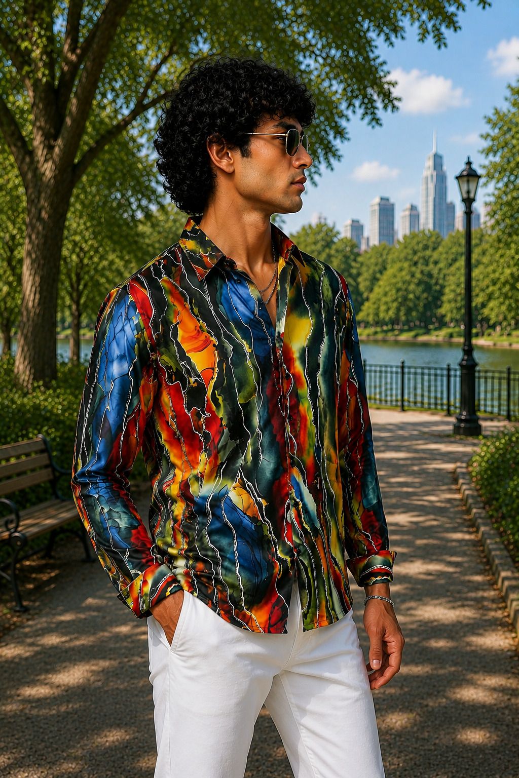 HENSHIKA Men Printed Full Sleeve Party Wear Satin Shirt | South Style – View 3
