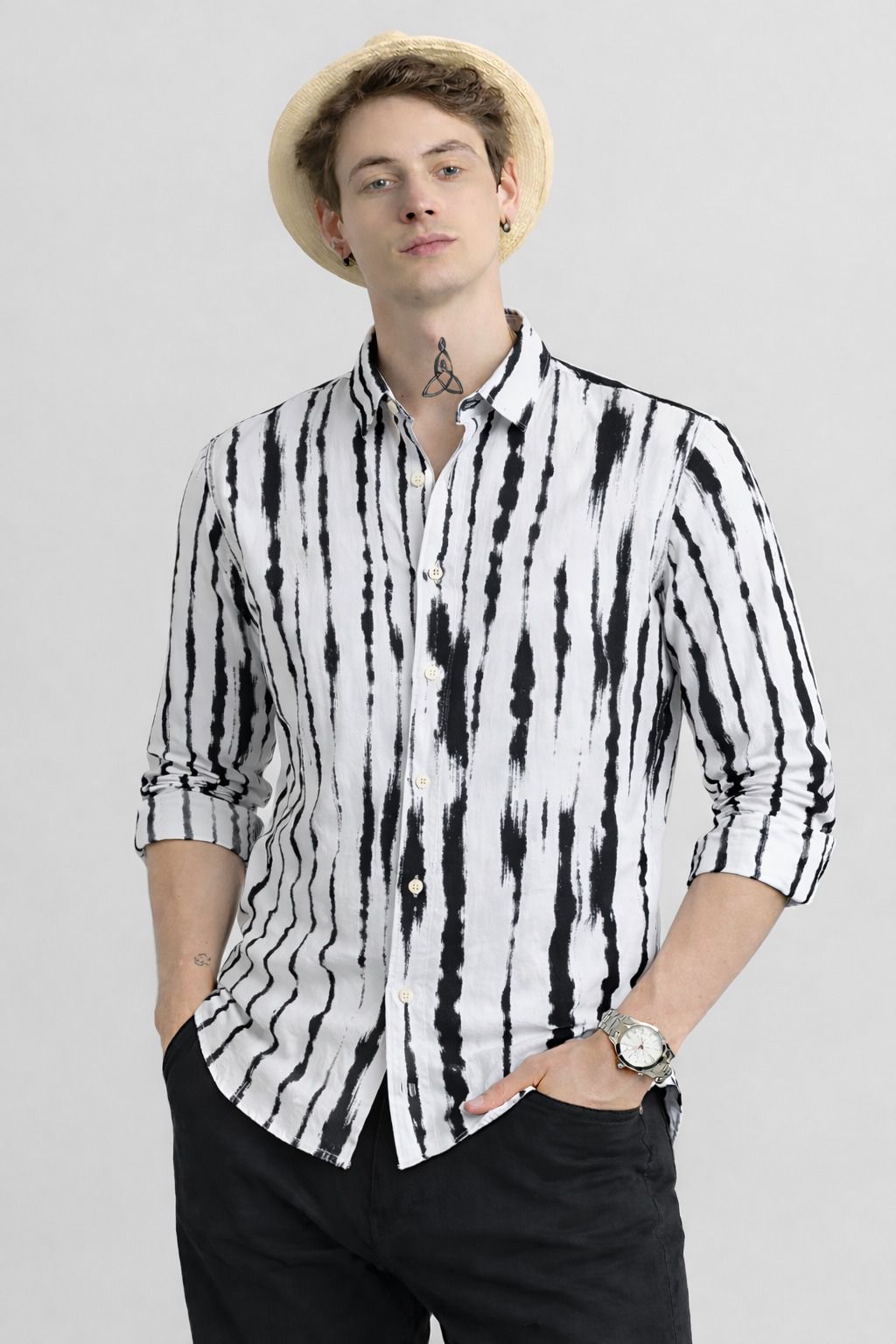 Henshika Men Printed Casual Full Sleeve Shirt – Peddi Series – White - Front View