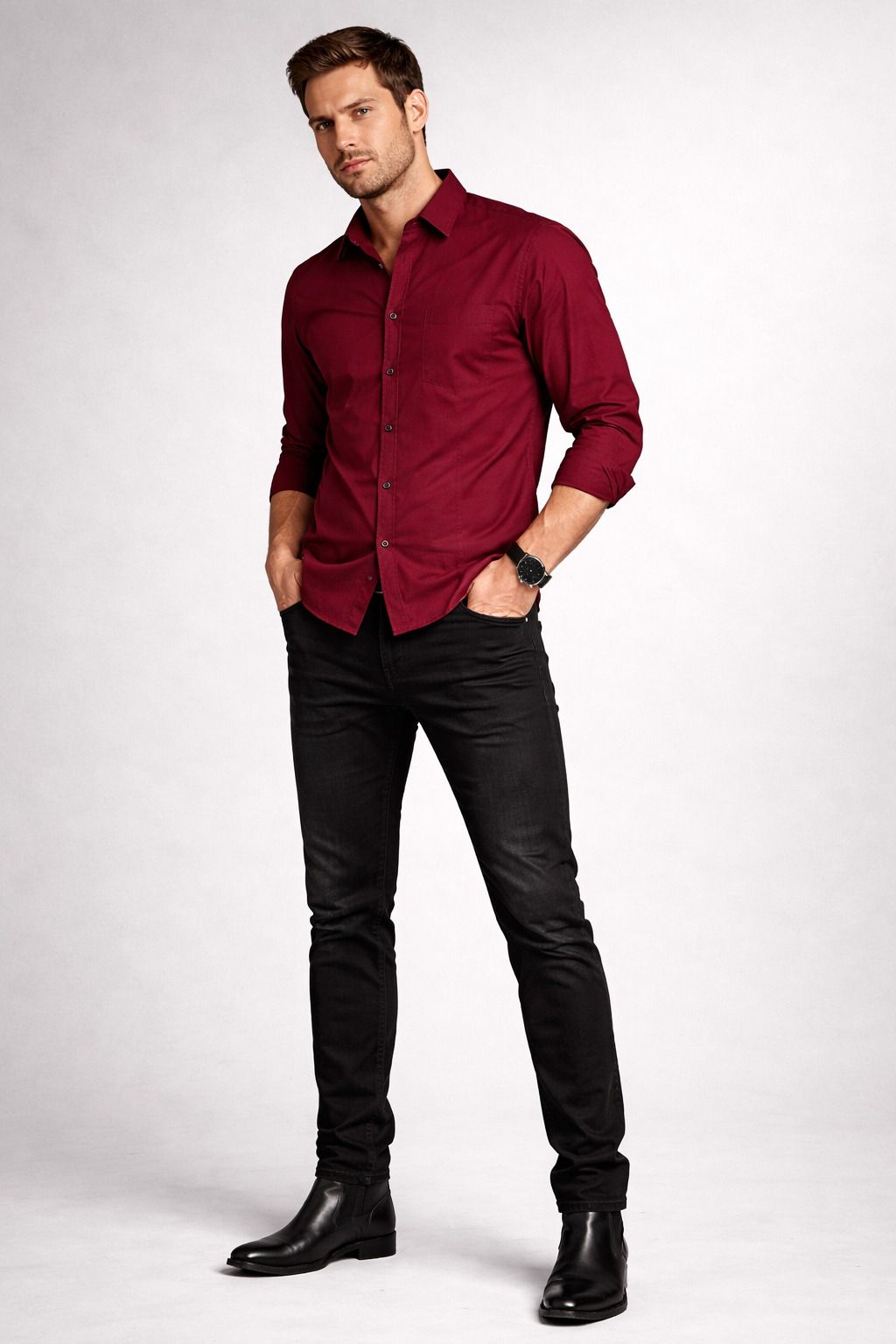 Henshika Men Solid Casual Full Sleeve Shirt – Maroon - View 6