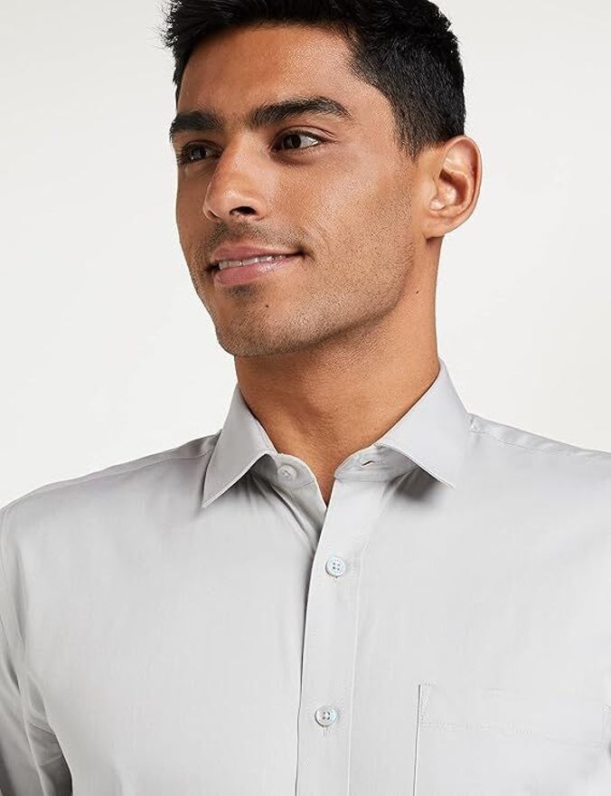 Henshika Men Solid Formal Full Sleeve Shirt – Light Grey - View 3