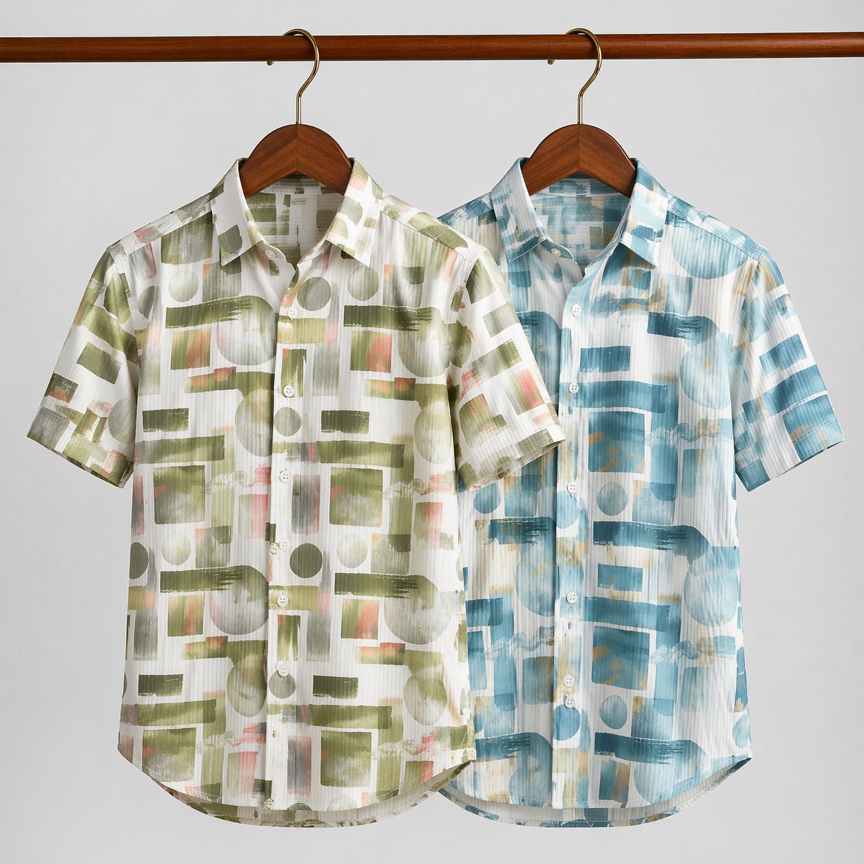 HENSHIKA Men Printed Casual Shirt Combo - Green & Blue (Bubble Print) - Front View