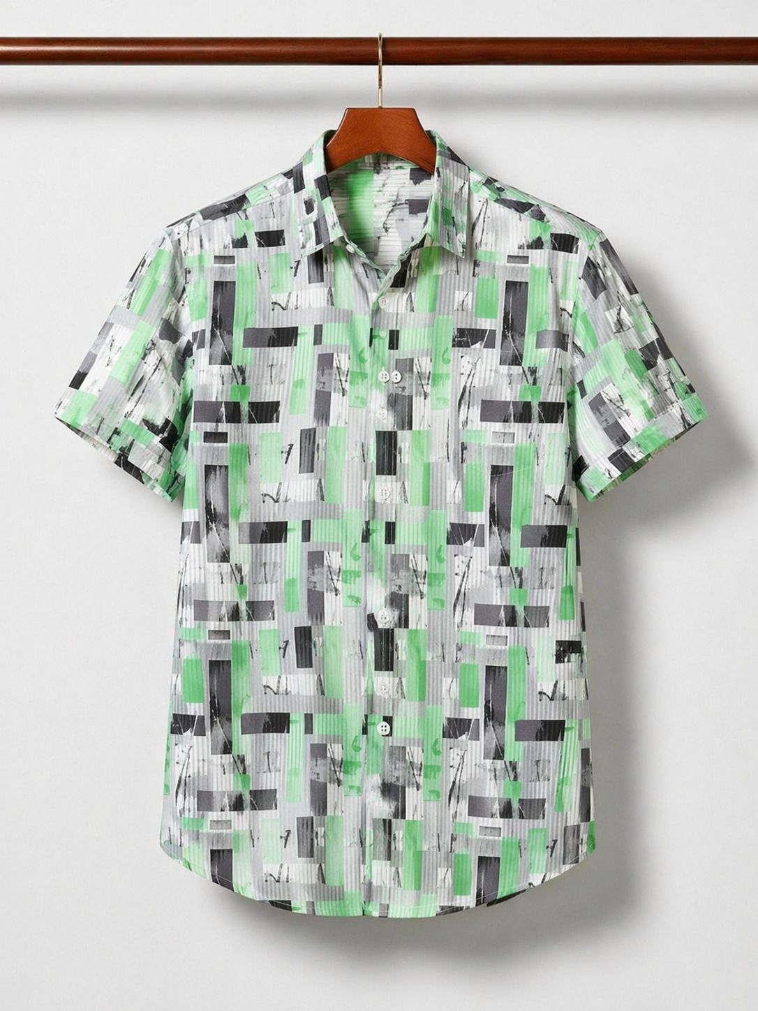 HENSHIKA Men Printed Casual Shirt Combo - Green & Orange (Line Print) - Detail View