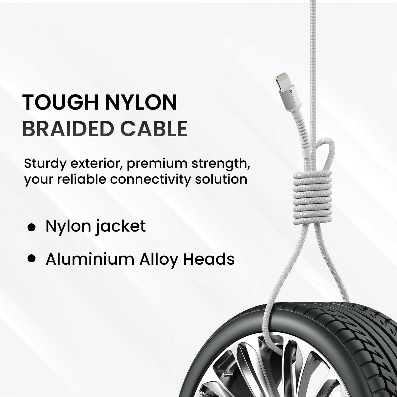 Portronics Konnect X Type-C to 8-Pin 27W Fast Charging Cable | 1M Premium TPE Cable for Lightning Devices | White