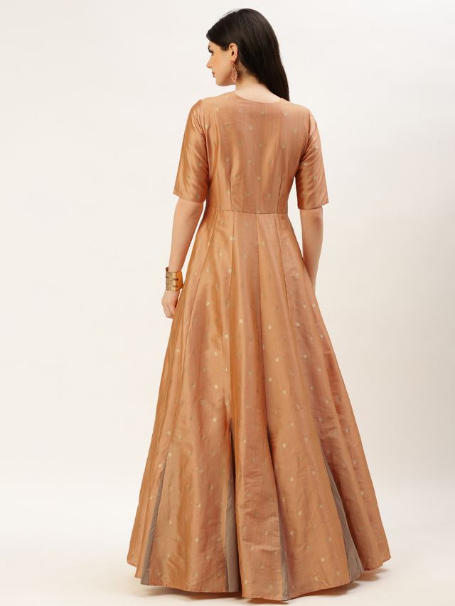 Bollywood Vogue Ready To Wear Peach Art Silk Jacquard Godet Gown