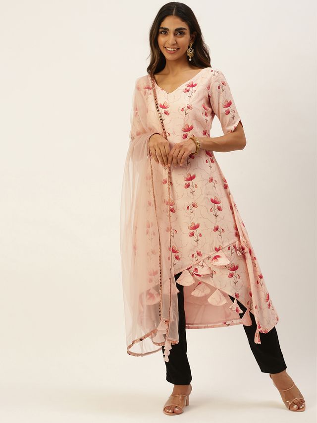 Bollywood Vogue Ready To Wear Peach Chanderi Modal Satin Straight Pant Suit